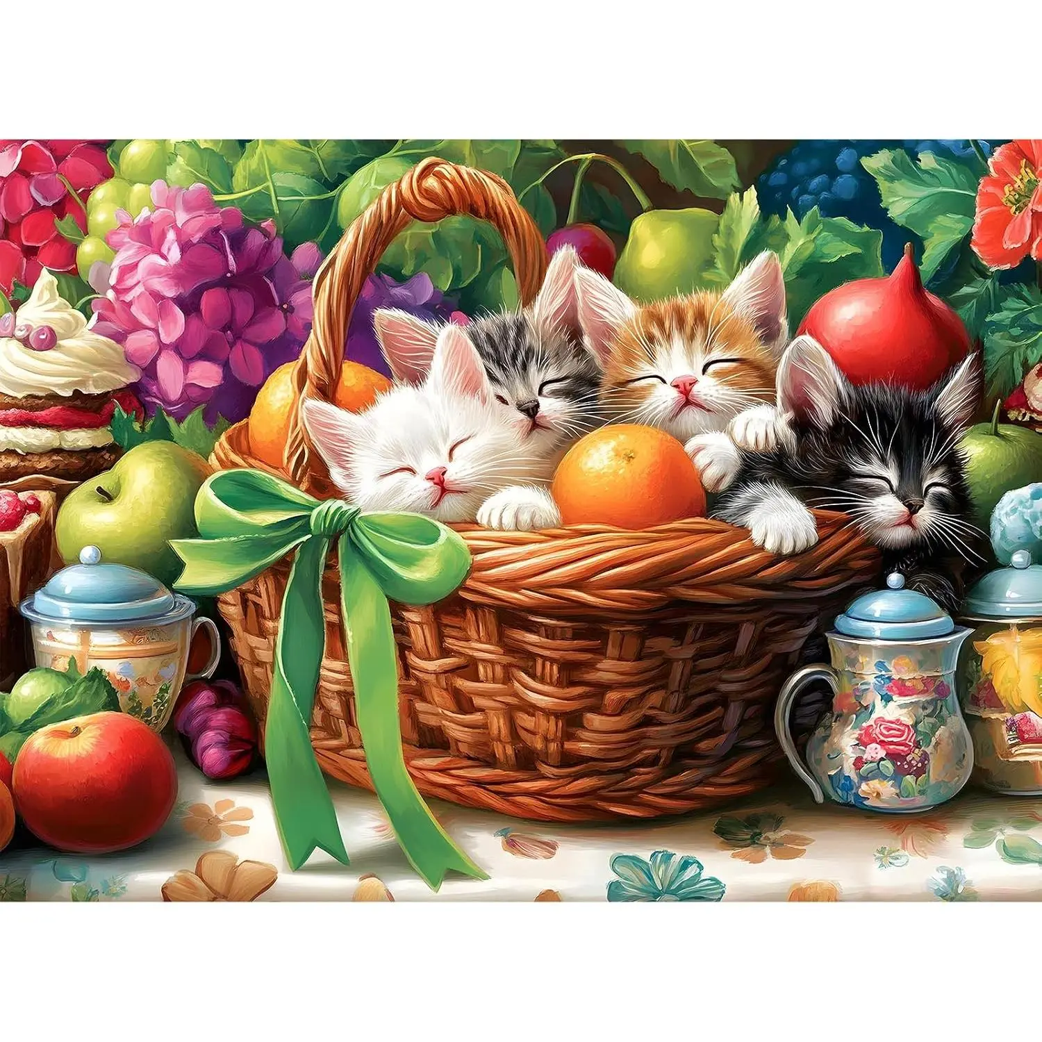 300 Piece Jigsaw Puzzle for Adults, Fruit Basket Cat Jigsaw Puzzle 300 Pieces