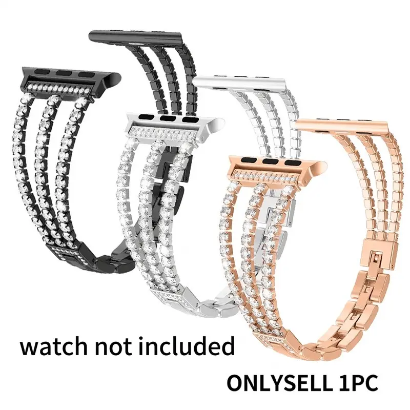 Elegant Metal Jewelry Watch Band for Apple Watch Women, Sparkling Artificial Diamond, Fits Iwatch Ultra/se/series 1-11, Smart Watch Straps, Wearable Accessories (Band Only)
