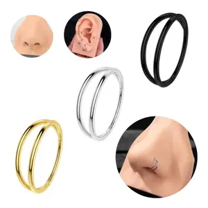 316L Stainless Steel Hinged Segment Double Rows Hoop Piercing Jewelry - 20G/18G/16G, 5mm-12mm Multi-Size, Non-Tarnish Easy-Change Daily Wear for Nose/Helix Piercings, Helix Pierced Ring