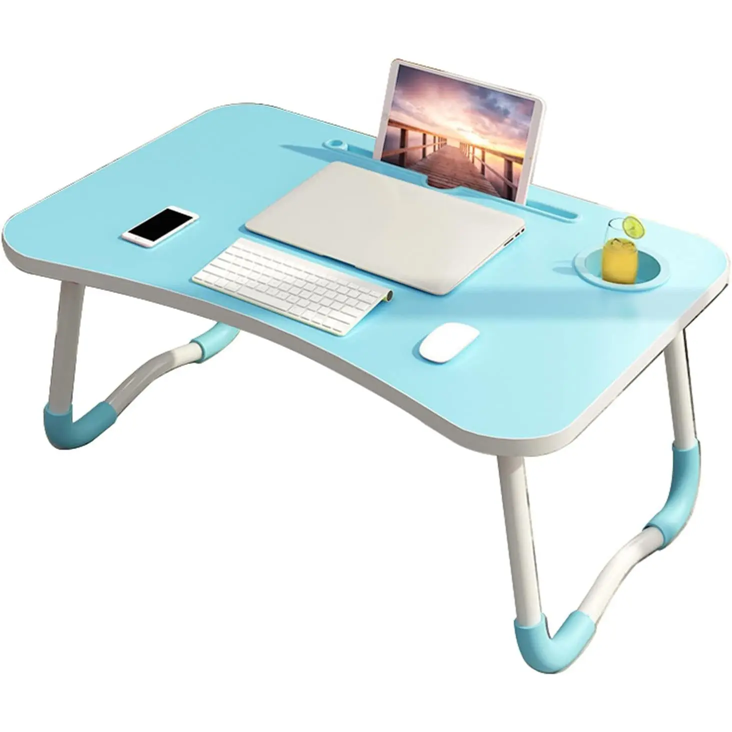 Laptop Foldable Bed Table Portable Wide Surface Bed Desk with Built-in Cup Holder and Tablet or Phone Slot for Working Studying Eating and Watching Movies (Color : Style 4)