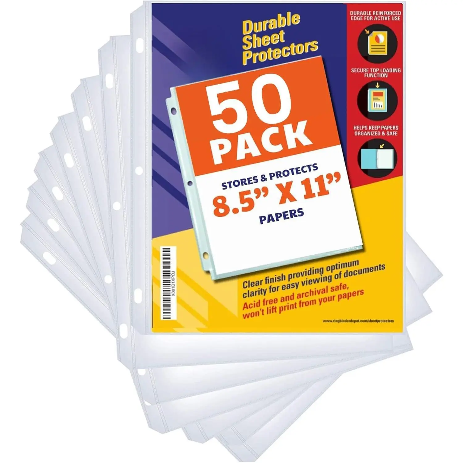 Sheet Protectors for 3 Ring Binder, 50 Pack Heavyweight Plastic Sleeves | Page Protectors, 8.5 x 11 Inch, Top Loading Polypropylene, Reinforced Holes, Archival Safe, Acid-Free, Non-Glare, PVC Free