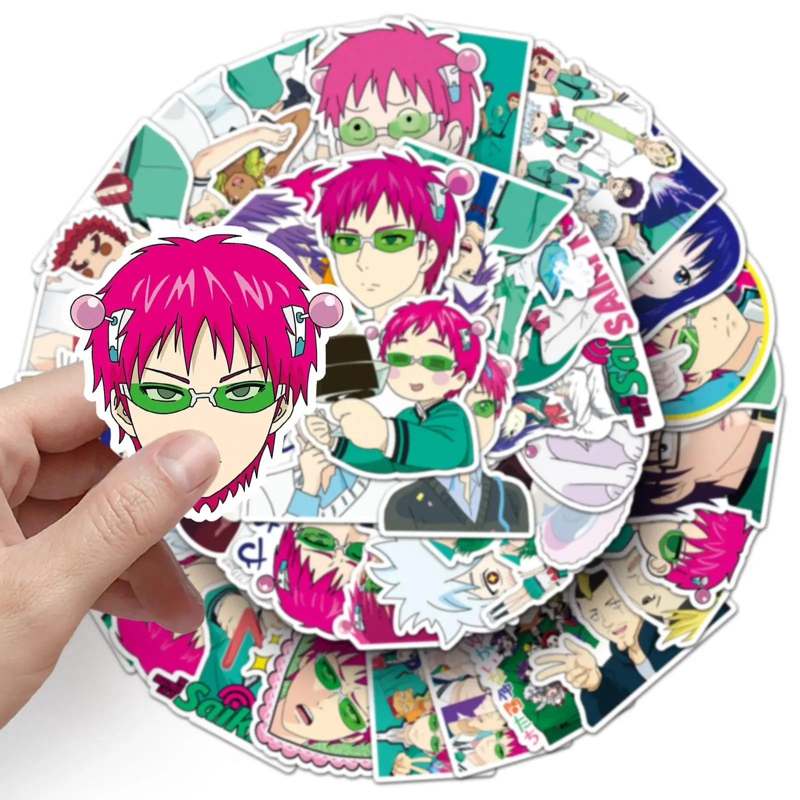 50PCS Saiki Kusuo Stickers Cartoon Graffiti Puperpowers Animation Decals Luggage Laptop Phone Guitar Skateboard Decoration