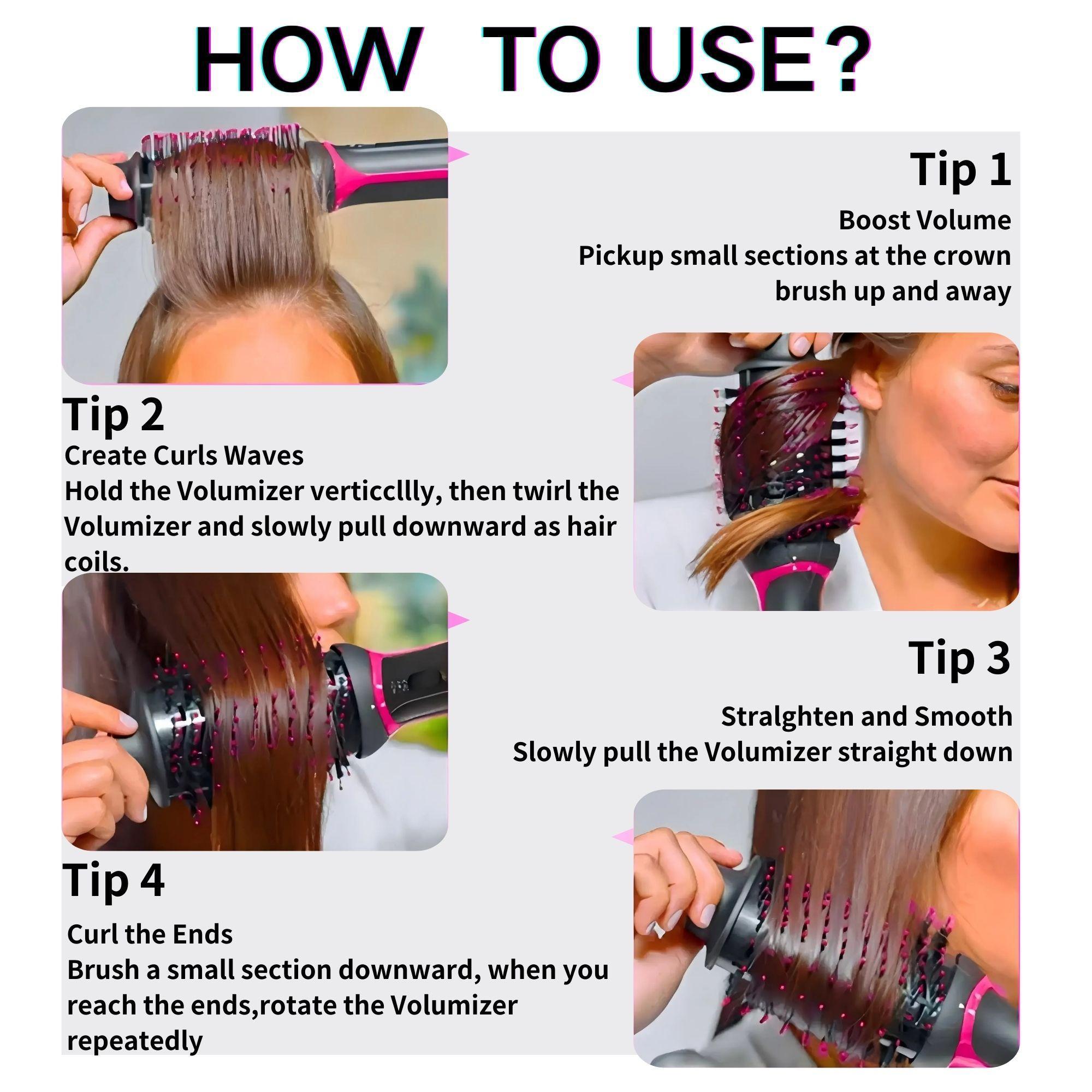 Multifunctional Hot Air Brush, 2 in 1 Blow Dryer Styler with 3 Gear Temperatures, Straightening & Curling Iron Comb, Hair Straightener Curler