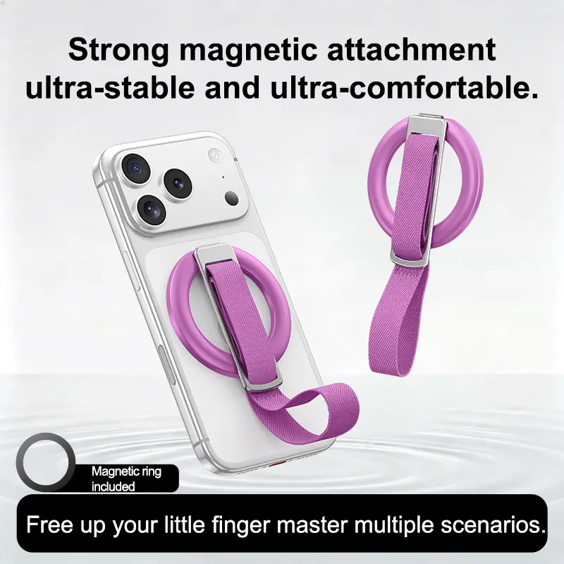 Ring Wrist Strap Magnetic Phone Holder - Magnetic Phone Grip, Adjustable Phone Holder, Double Sided Magnets, 180 Degree Rotation, MagSafe Compatible, Easy to Install and Remove, Accessory Suitable for iPhone, Samsung and Android Phones with MagSafe