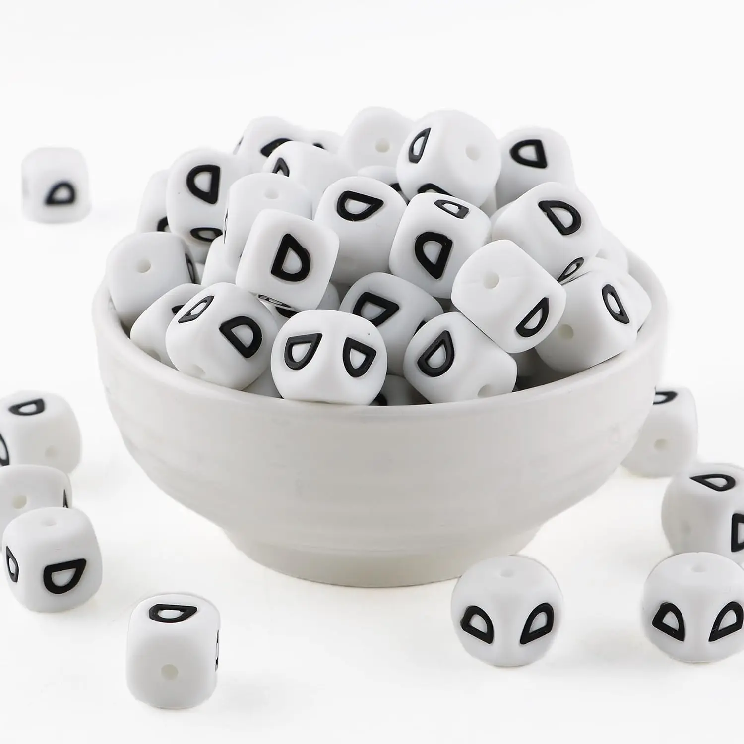 12mm White Square Letter D Alphabet  Beads, 20 count Cube Heart Number Letter  Beads for  Making, Ideal for Necklace Bracelet Pens and DIY Crafts