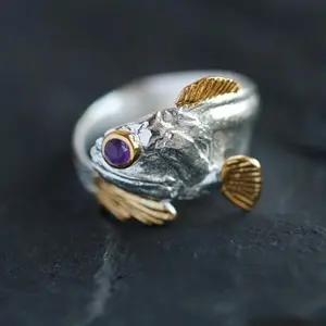European and American two-color goldfish opening adjustable animal ring retro personalized female gold