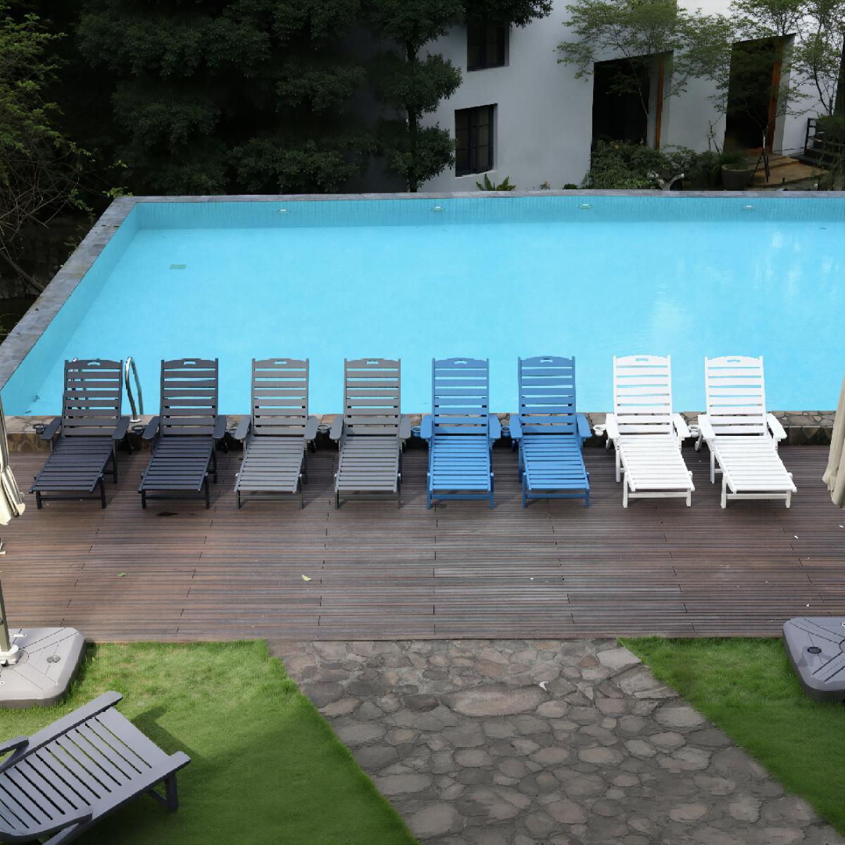 HDPE Chaise Lounge Chair Outdoor, Pool Lounge Chair with 4-Position Adjustable Backrest, Supports 360 LBS for Patio Poolside Deck Beach