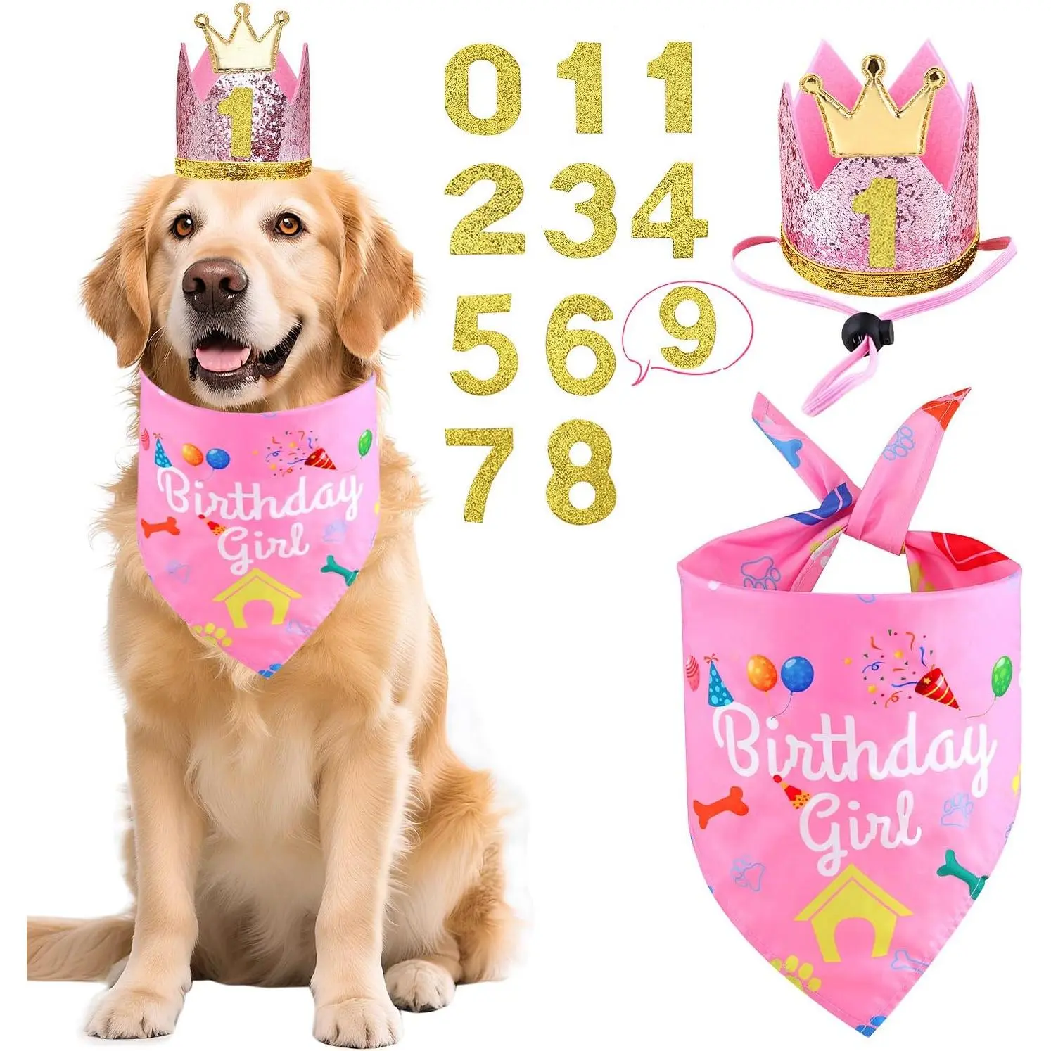 Birthday Party Supplies,  Birthday Bandana Hat with Numbers for X-Large Large Small Pets, Multi Size Birthday Decorations for Dogs and Cats (, Small)