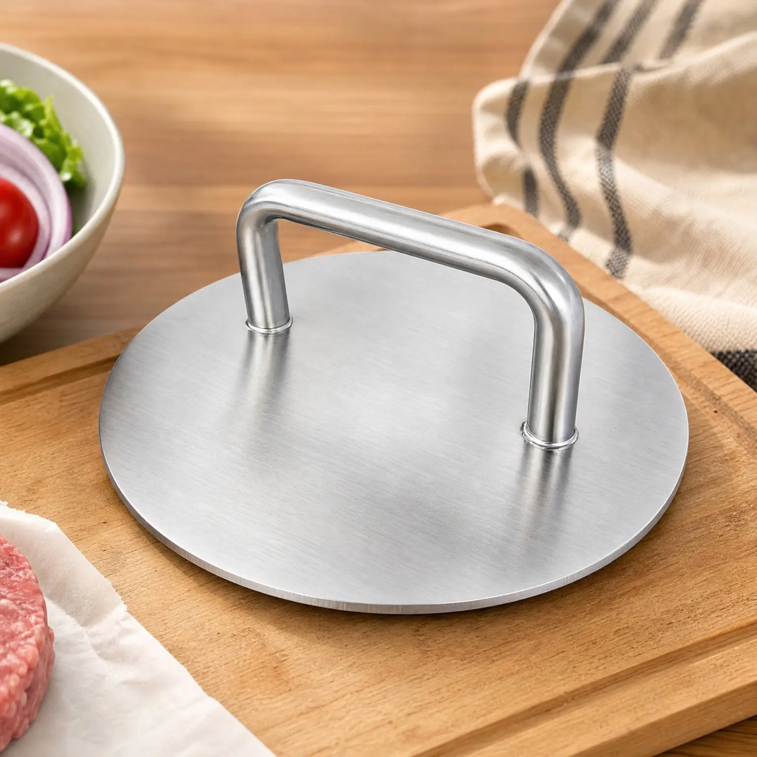 8.5 Inch Stainless Steel Smash Burger Press, 2.5mm Thick Non-Stick Smooth Hamburger Smasher, Round Grill Weight Press for Cooking Beef, Bacon & SteakGift
