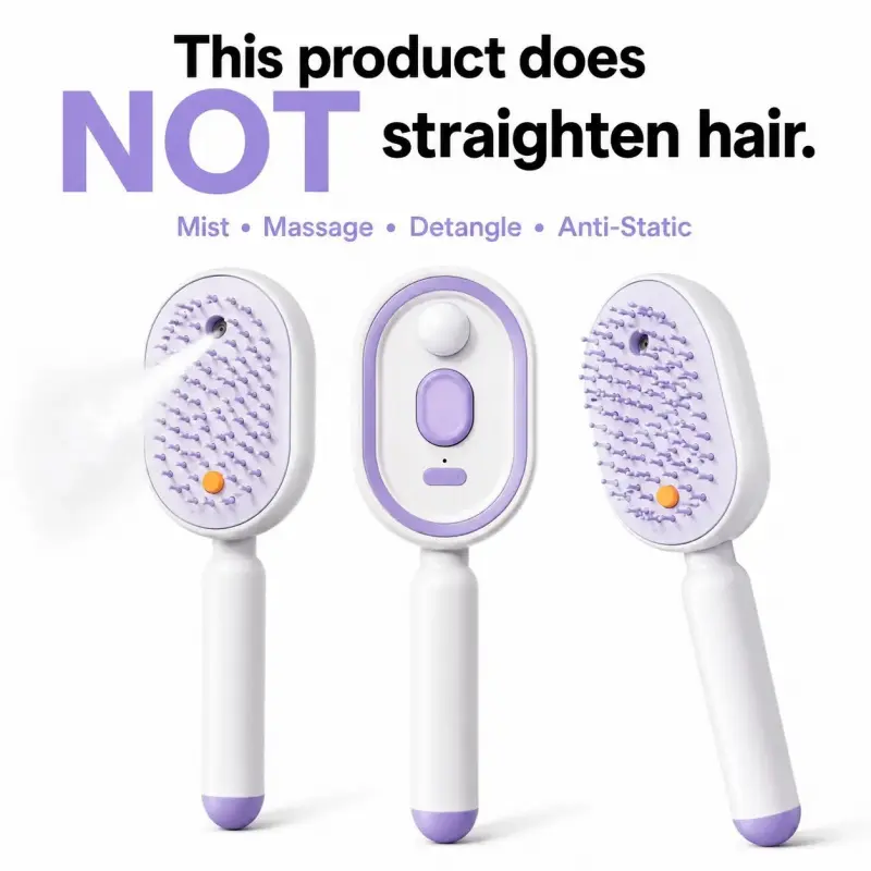 Not straightened Electric Spray Air Cushion Massage Comb, Self-Cleaning Anti-Tangle Hair Brush, Anti-Static Volumizing Detangle Scalp Massage Brush for Dry Frizzy Hair Care, Detangler Brush, No Essential Oil Included