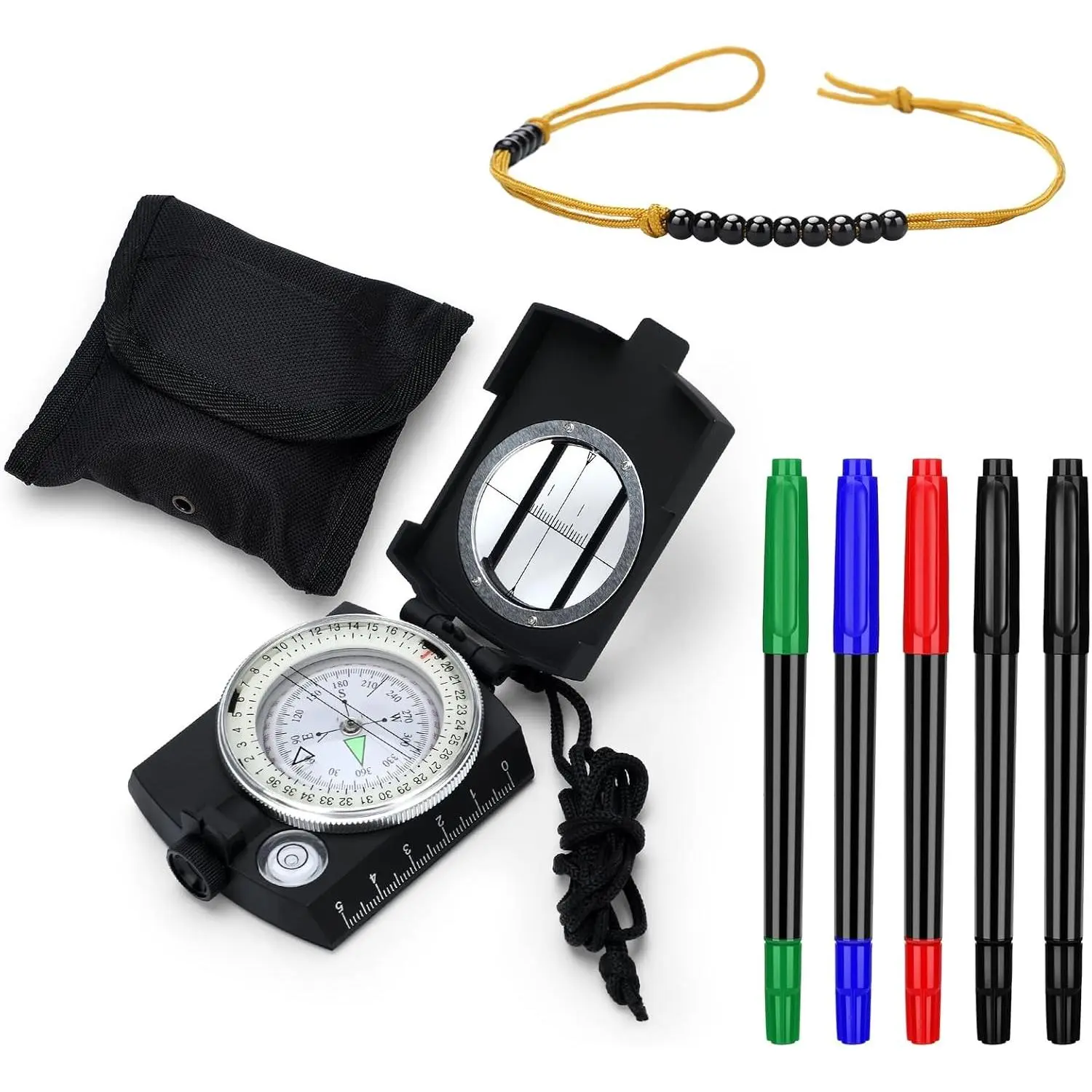 8 Pcs Land Navigation Kit Includes 5 Military Map Markers Lensatic Military Compass Coordinate Scale and Protractor Pace Beads Counter for Camping Mountaineering Climbing Adventure