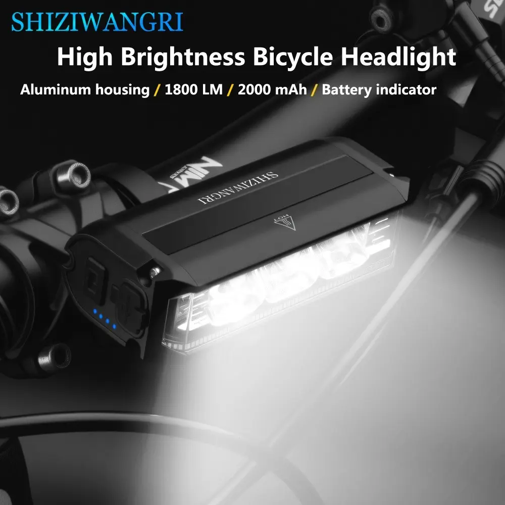 Bright Bike Headlight, Mountain Cycling Light, 1800 Lumens, 5 Light Modes, 2000mah Battery, Aluminum Case, Safe Night Riding, Bicycle Accessory
