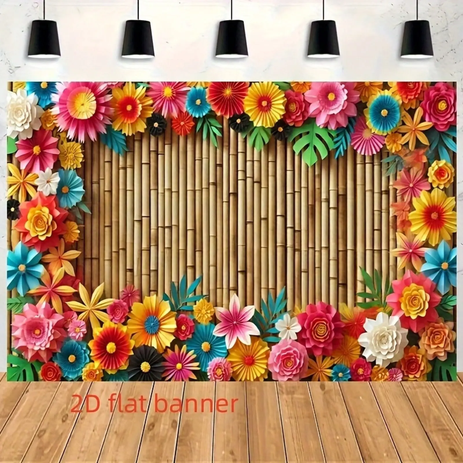 Tropical Floral Bamboo Backdrop Banner - Premium Lightweight Polyester Tapestry, Flower Artwork Gift for Home Decor, Photo Booth Prop, Wall Hanging, Jungle Plant Theme Event, Room