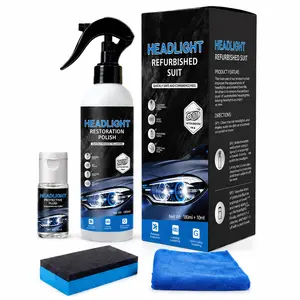 Father's Day Gift No-Sand Car Headlight Restoration Kit (1 Set, 180ML Surface Cleaner Flip-Top Bottle + 10ML UV Protective Agent) - Repairs Oxidized/Yellowed Headlamps, Enhances Visibility, Automotive Polishing Refurbisher Coating