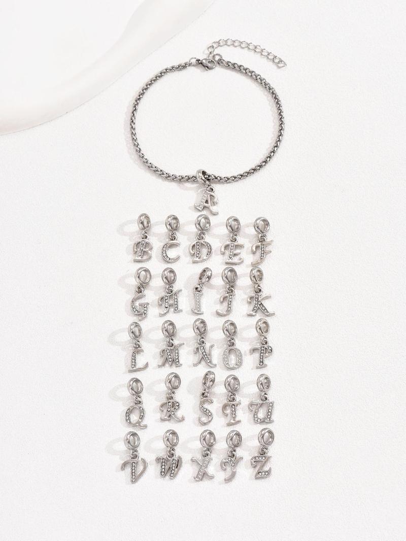 Rhinestone Decorated Letter Charm Anklet for Women & Men, Stainless Steel Foot Jewelry, Casual Summer Beach Holiday Style Sandals and Slippers Accessories, Non Tarnish Jewelry, Solstice Anklet