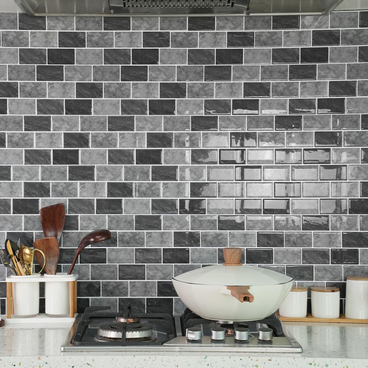 3D Peel and Stick Backsplash Tile, Black White Marble Design Self-adhesive Kitchen & Bathroom Backsplash Wall Sticker, DIY Wall Decoration, Marble Pattern Wallpaper