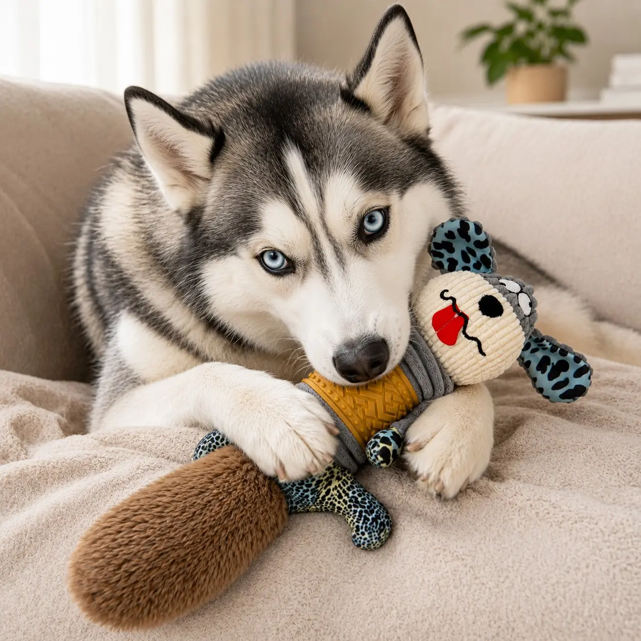 Squeaky Interactive Cute Squirrel Plush Toy, TPR Teething Texture, Crunch Sound, Pull & Throw Fun, Suitable for Puppies & Adult Dogs, 20.1 Inches