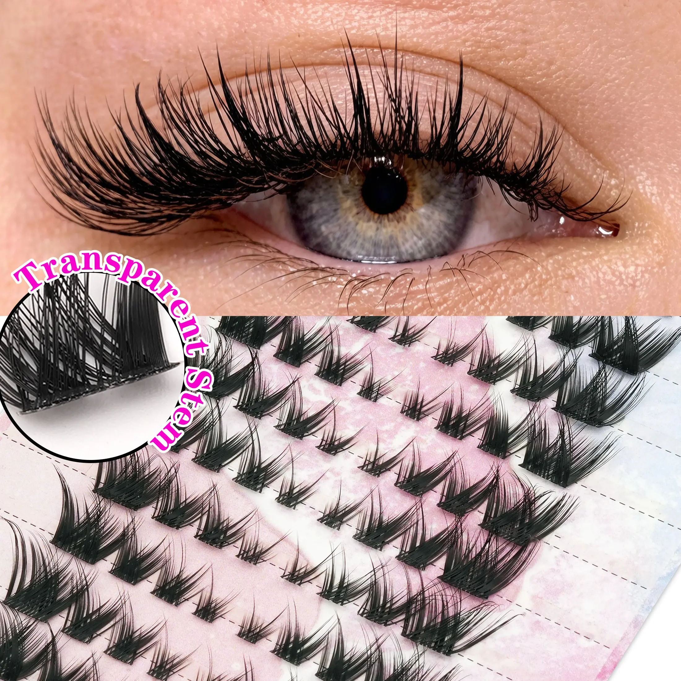 104 Pairs D Curl Transparent False Eyelashes, Natural Look, DIY Fluffy Cluster Style, Reusable Angled Lashes, Ideal for Beginners