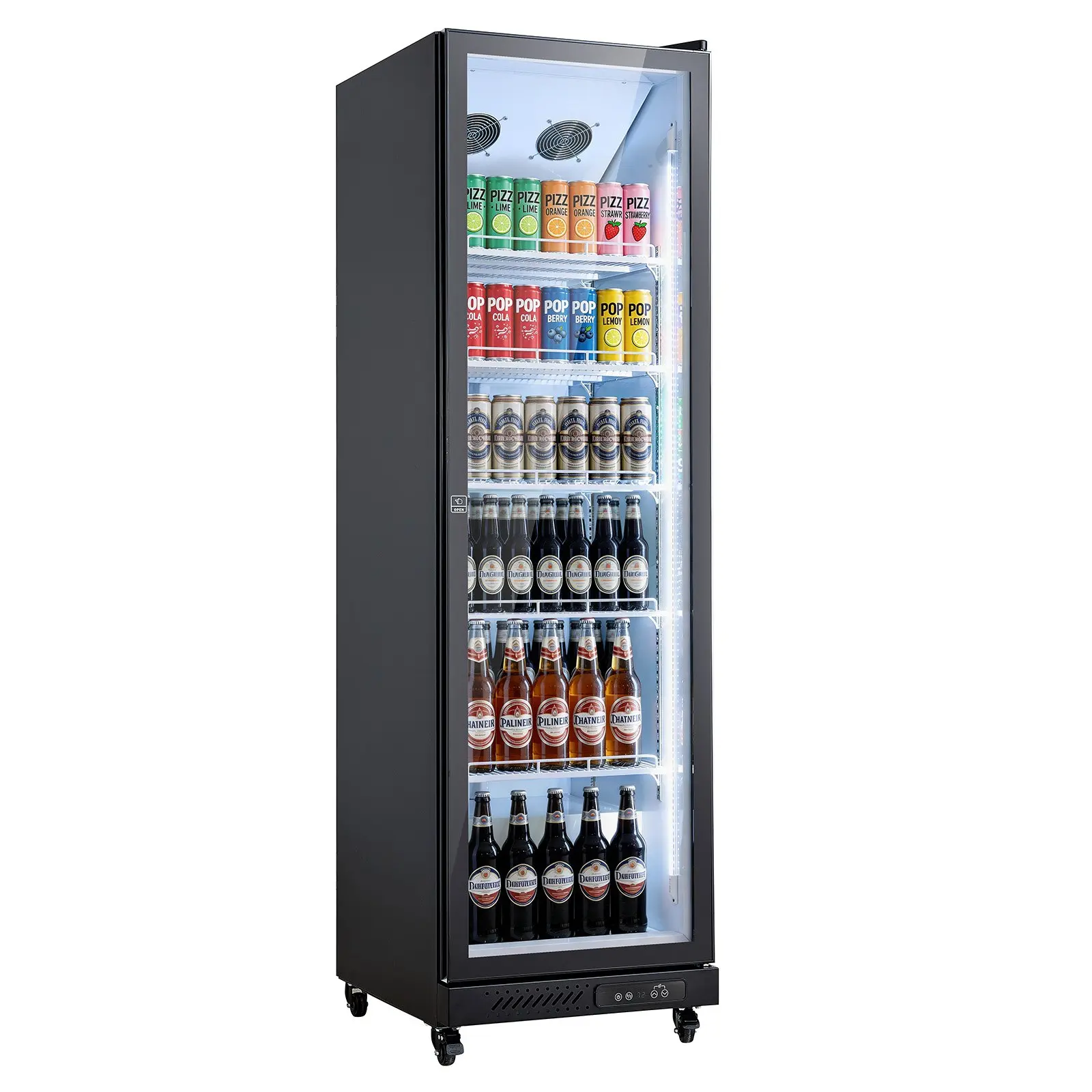 VEVOR 350L Commercial Merchandiser Refrigerator, 12.4 Cu.Ft Tempered Glass Door Upright Beverage Cooler with Auto-Defrost, 5 Adjustable Shelves, Soft LED Light & Casters for Homes/Shops/Bars