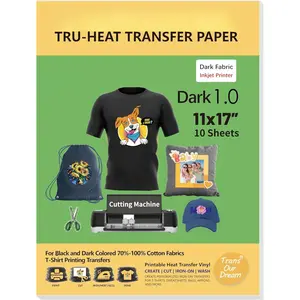 Dark Heat Transfer Paper for T Shirts (10 Sheets, 11x17") Printable HTV Heat Transfer Vinyl for Inkjet Printer Iron  Transfers for Dark Fabrics