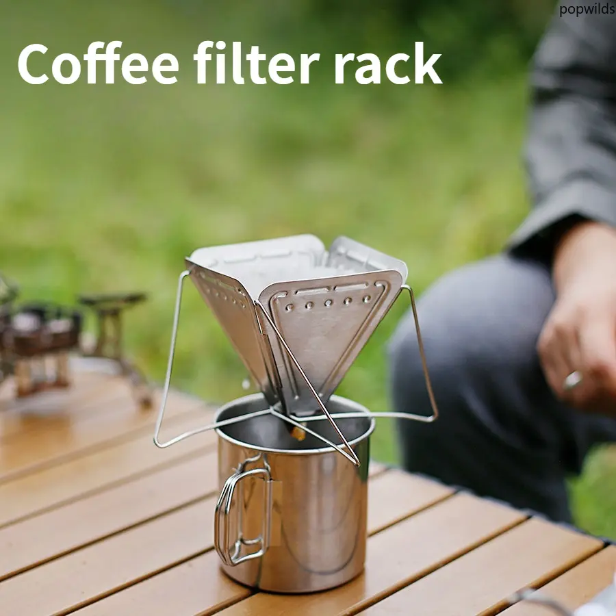 Outdoor Camping Hand Drip Coffee Filter Funnel With Stand, Portable Stainless Steel Dripper Cup, Reusable Drip Coffee Maker Tool For Travel Picnic Backpacking