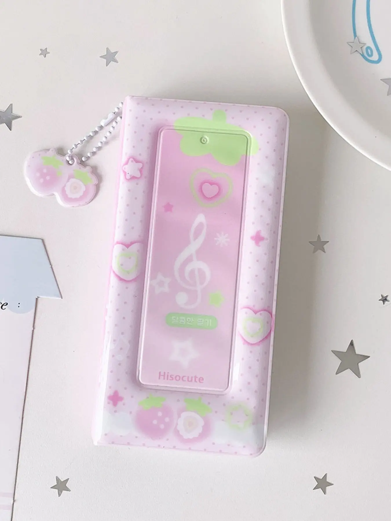 Korean Style Girl Cartoon Strawberry Life Four-Panel Card Album, Student Idol Small Card Organizer, Long Strip Headshot Photo Album Holder