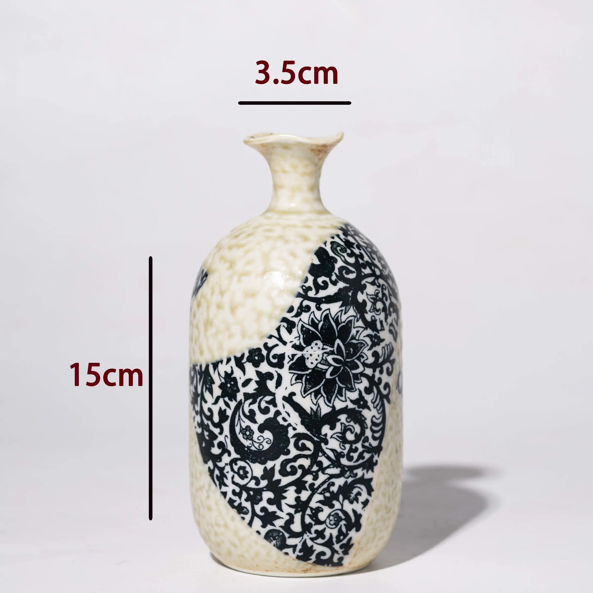 Handmade Ceramic Vase, Medium Size, Vintage Blue and Pattern, Decorative Flower Arrangement, Height Approximately 12 Inches