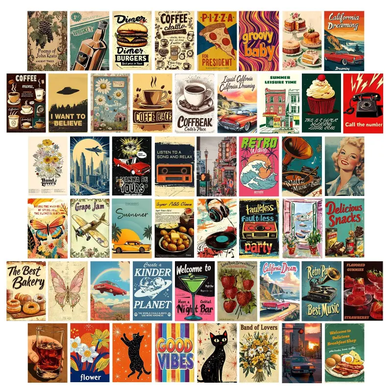1 pack of 50 sheets retro poster series high aesthetic Nordic style Decorative wall cards Halloween decoration wall cards can also be given as postcards to family and friends