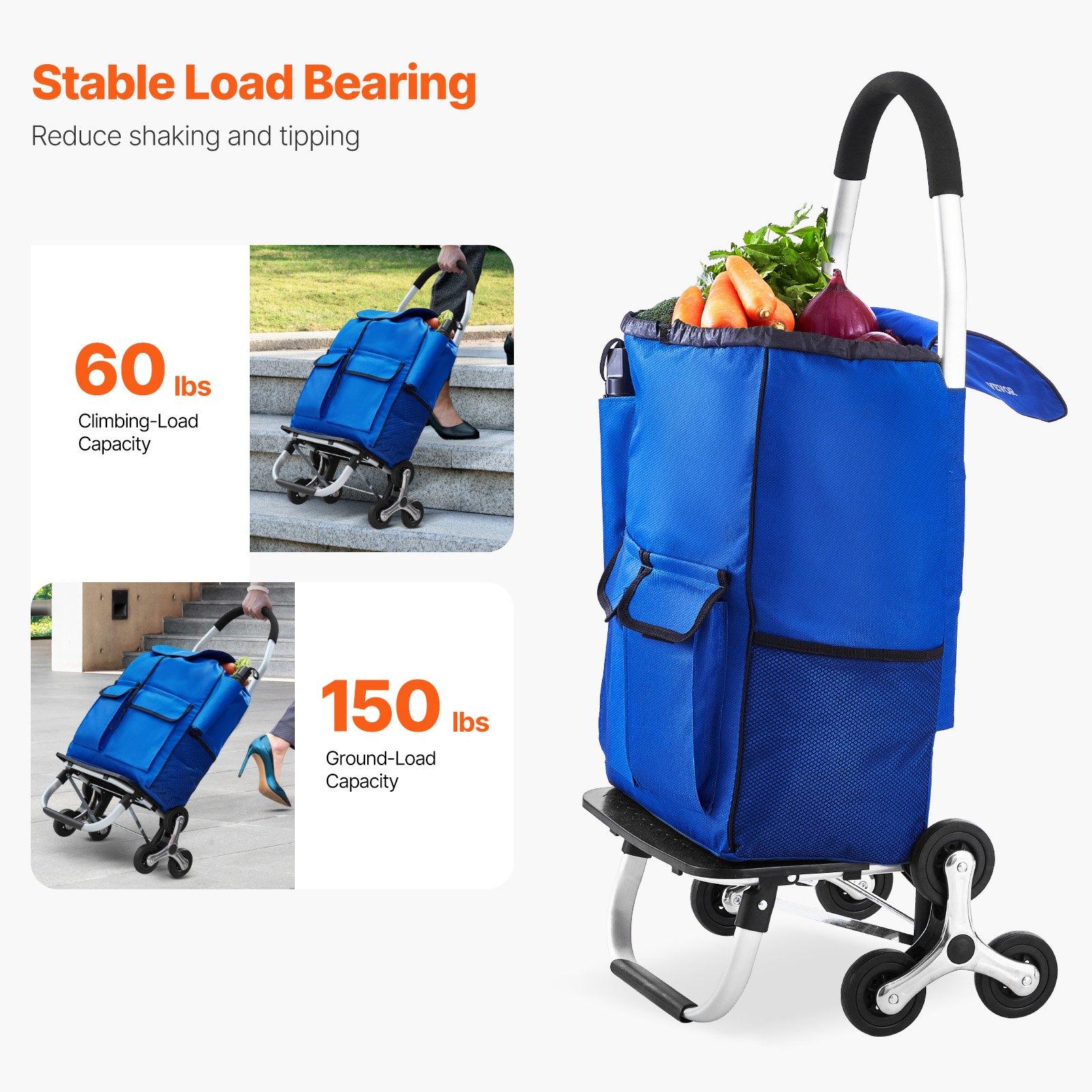 【Summerfinds】VEVOR Carbon Steel Stair Climber Trolley Dolly, 36L Foldable Compact Shopping Cart with 6 Wheels & Oxford Cloth Bag, Portable Transportation Cart with Storage Bin