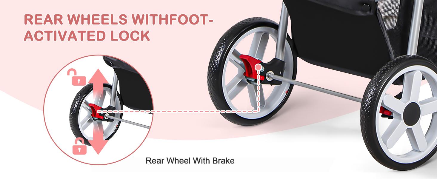 AGS Foldable Pet Stroller for Cats and Dogs 3 Wheels Carrier Strolling Cart with Weather Cover, Storage Basket + Cup Holder (Pink)