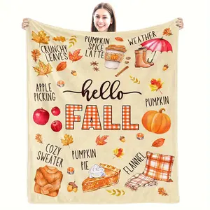 Launch 1Pc, A Perfect Autumn Gift For Both Women And Men, Featuring A Pumpkin Throw Blanket Suitable For Halloween, Christmas, Thanksgiving, And Birthdays. Ideal For Fall Home Decor, With Pumpkin And Maple Leaf Harvest Cottage Designs