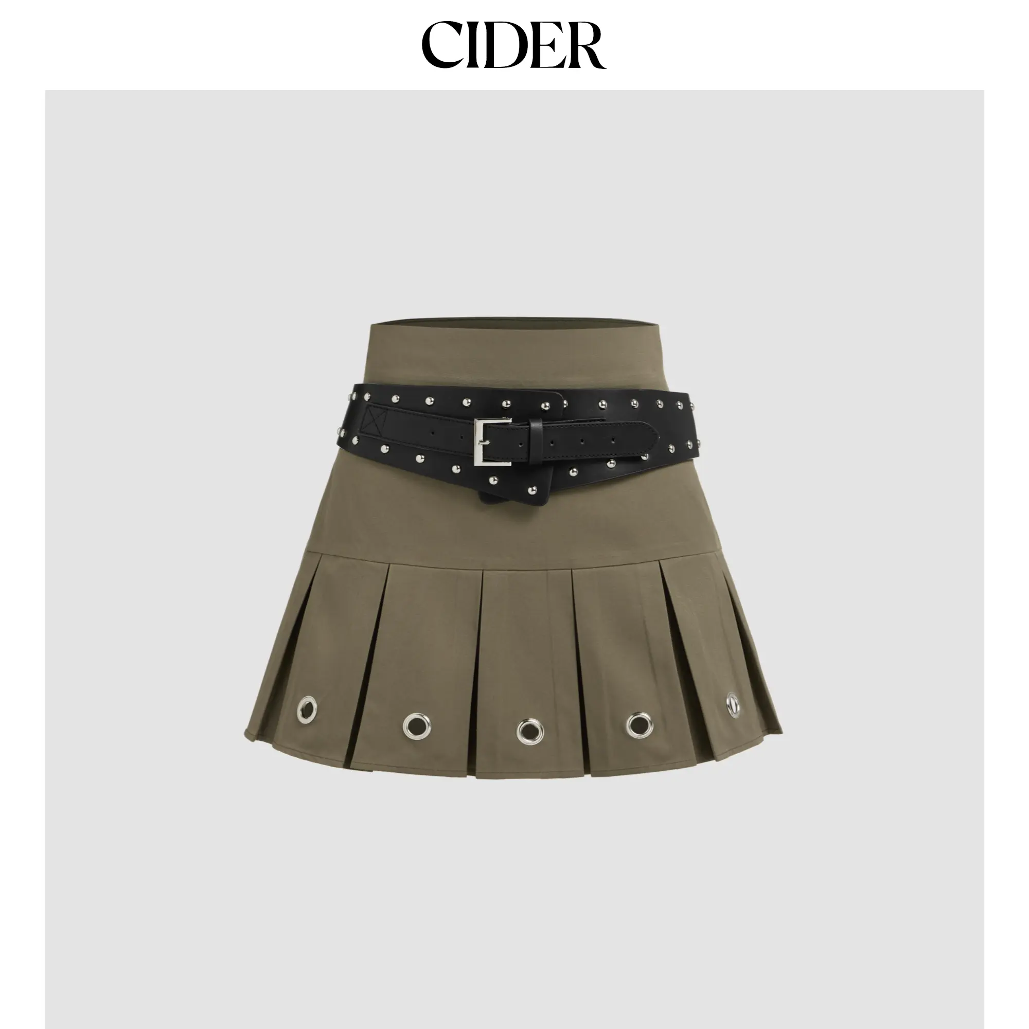 Cider Low Rise Pleated Mini Skirt With Belt