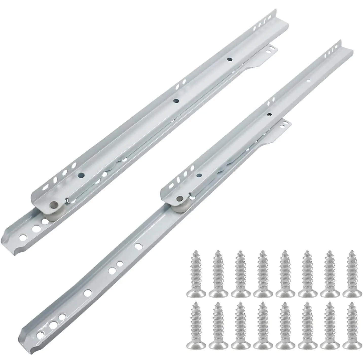 14 Inch Drawer Slides, 1 Pair, White Coated Steel, Removable Bottom Mount with Smooth Sliding Nylon WheelsGift