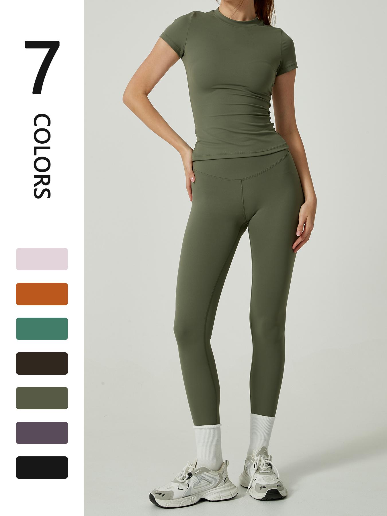 Women's Solid Round Neck Tee & High Waist Leggings Sportswear Set, Breathable Quick Drying Short Sleeve T-shirt & Skinny Pants, Ladies Sportswear for Indoor Outdoor Wear