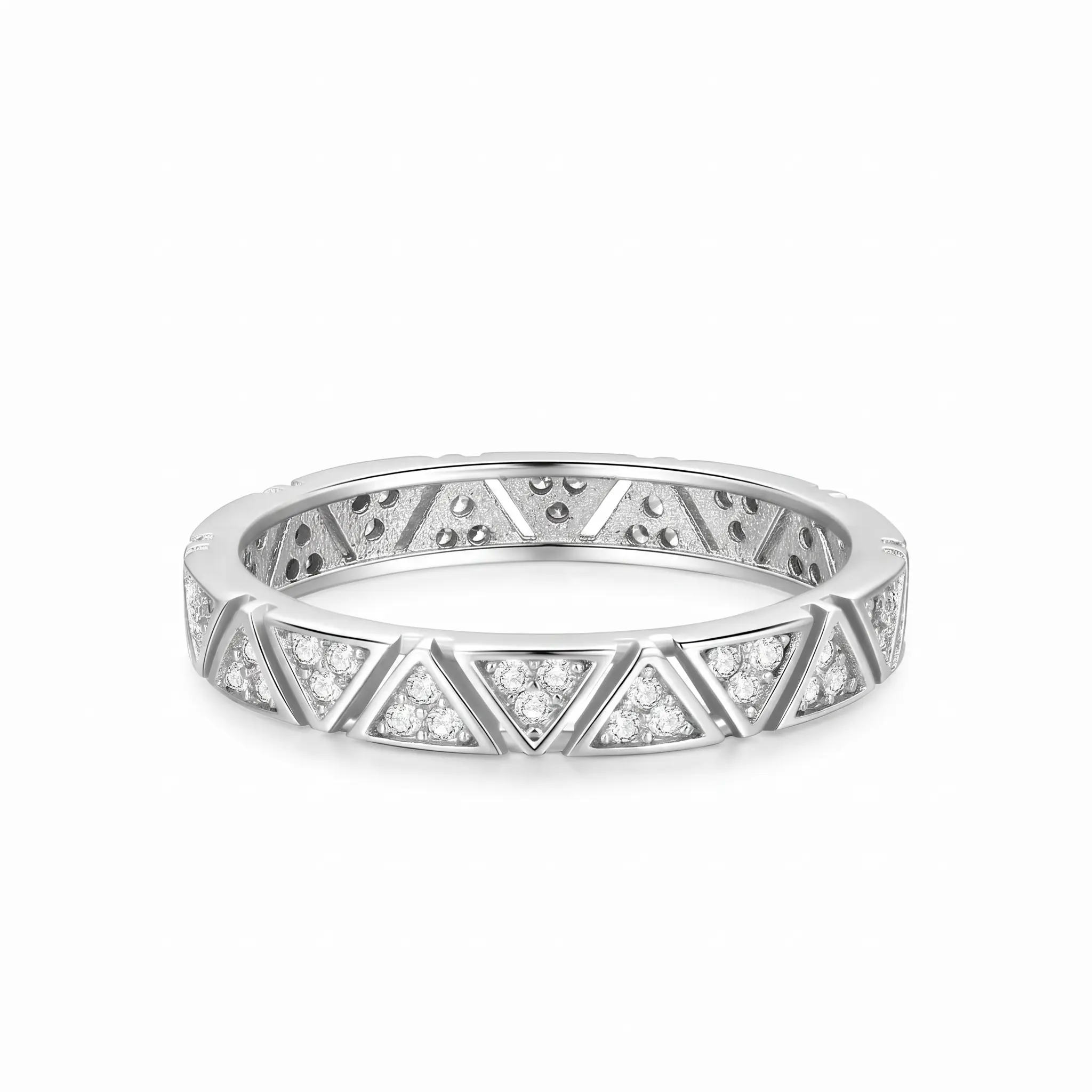 ZIIYONG Geometric Triangle Moissanite Band, Solid 925 Sterling Silver Stacking    rings for women