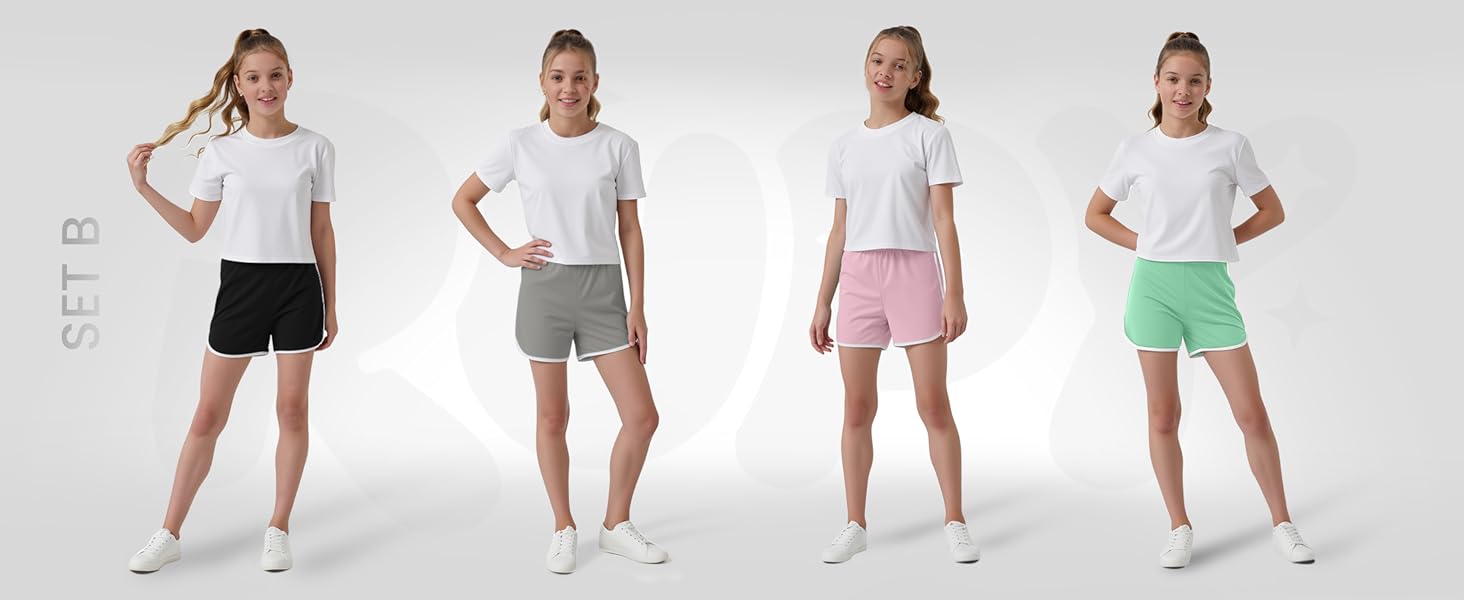 4 Pack Girls Athletic Shorts Quick Dry Kids Active Dolphin Running Gym Shorts Lightweight Soccer Shorts