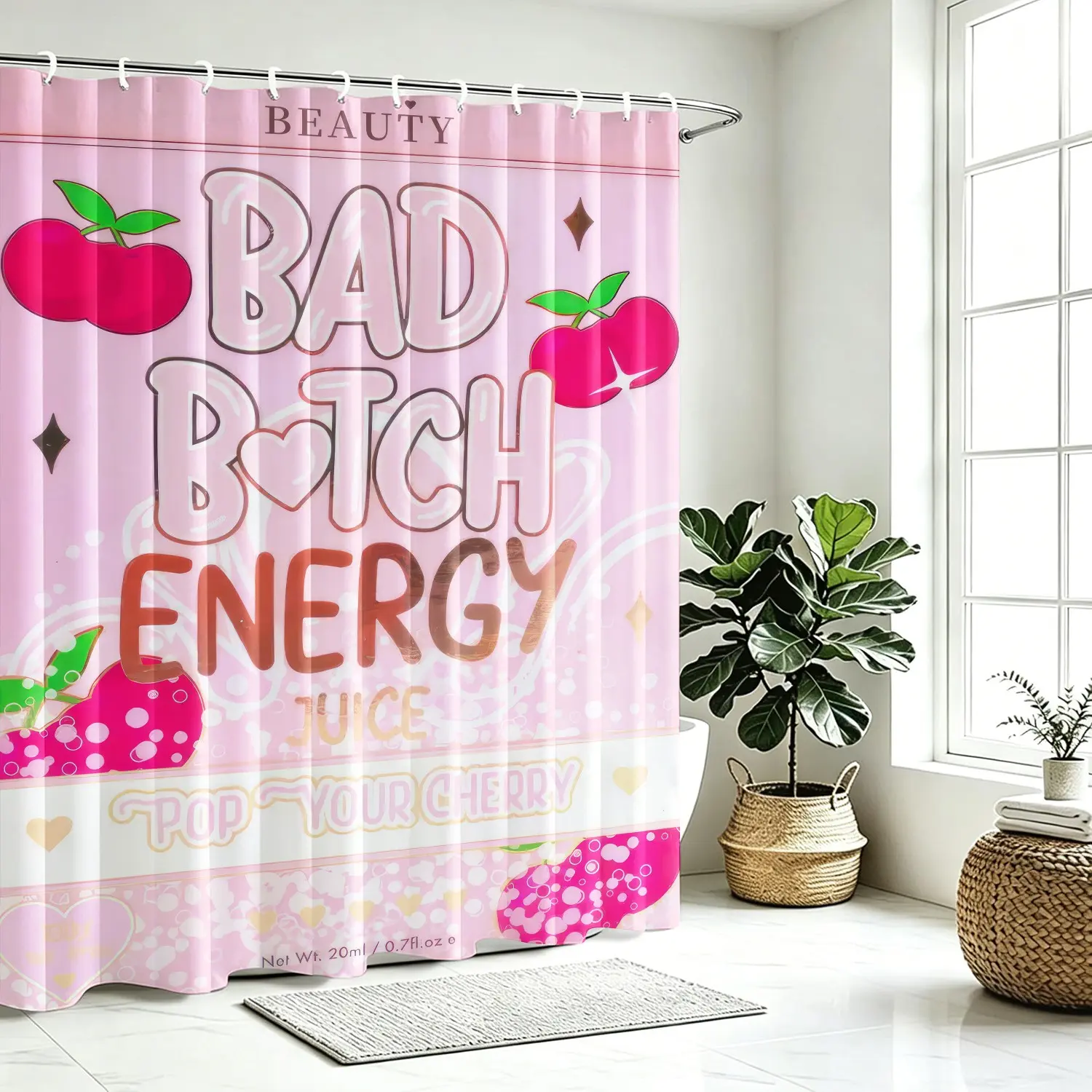 Thickened Waterproof Mildew Resistant Polyester Shower Curtain, Sweet Cherry Juice Bubbles Print Washable Anti Wrinkle Bathroom Curtain, Durable Bath Screen Curtain For Household Apartment With All Mounting Hooks