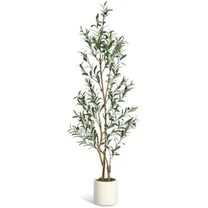 4FT/5FT Artificial Olive Tree Indoor with Planter, Faux Silk Plant Real Wood Trunk & Lifelike Fruits, Fake Potted Plants for Home Office Living Room Decor