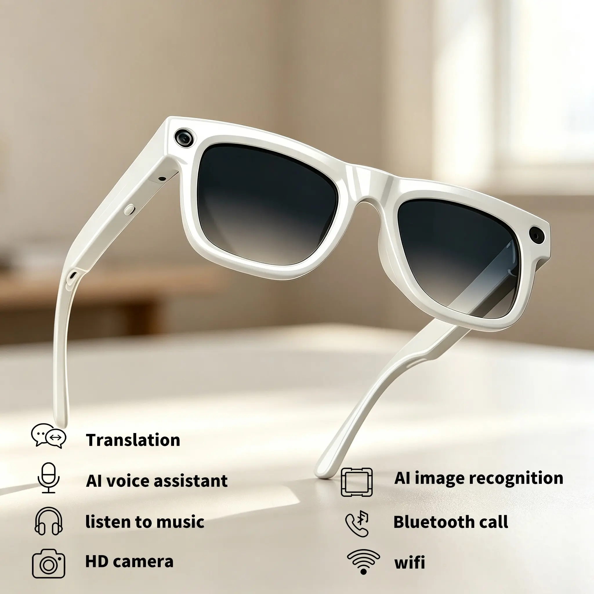 Ag19 HD Ai Camera Glasses, 800mp Photo Video, 4GB Memory, Bluetooth-compatible Call, Gpt Chat, Ai Translation, Lightweight Frame, Daily Use