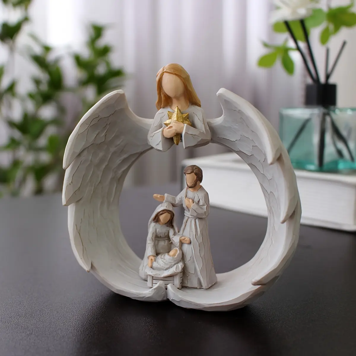 1pc Angel Holy Family Statue, Christmas Nativity Decor, Religious Family Figurine, Seasonal Home Accent, Decorative Christmas Nativity, Outdoor Nativity Scene Set for Holiday