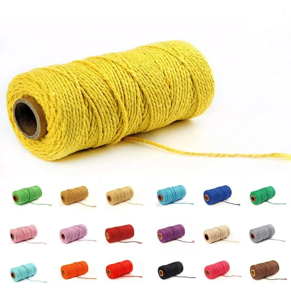 Colored Macrame Cotton Cord - 2mm, 109yd Cotton Rope for DIY Crafts, Plant Hangers (Yellow)