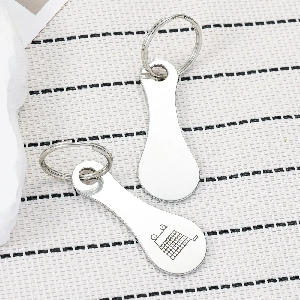 2PCCreative Supermarket Shopping Cart Token Keychain Stainless Steel Grocery Trolley Release Coin Pendant Portable Key Ring Accessory Practical Daily Carry Small Gift For Men Women