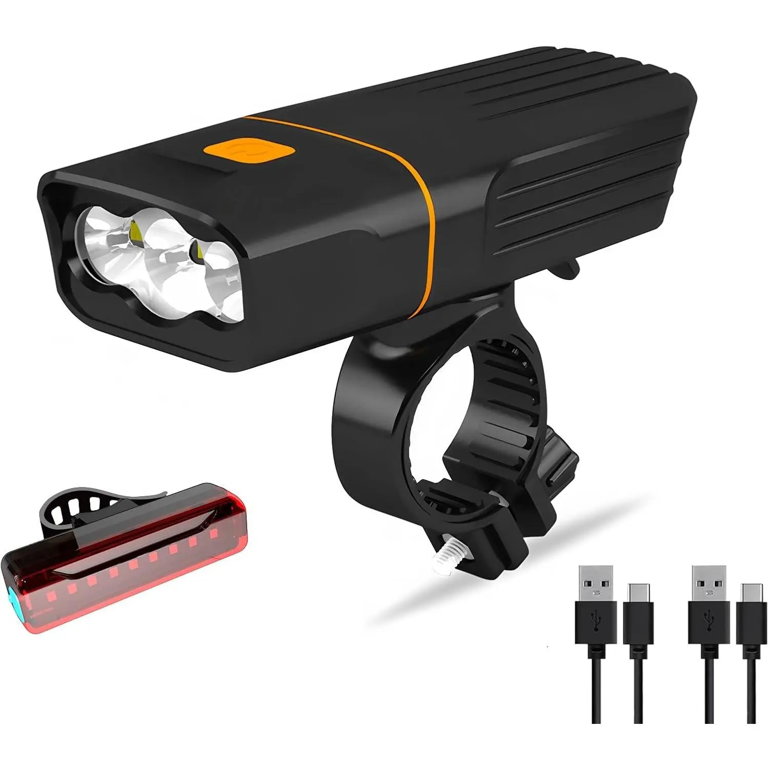 Cycling 3-LED Headlight and Taillight Set, Adjustable LED, Bright, USB-Rechargeable, Quick Mount, Long Runtime, Power Function, Easy to Install for Night Riding, Recharge Via Usb