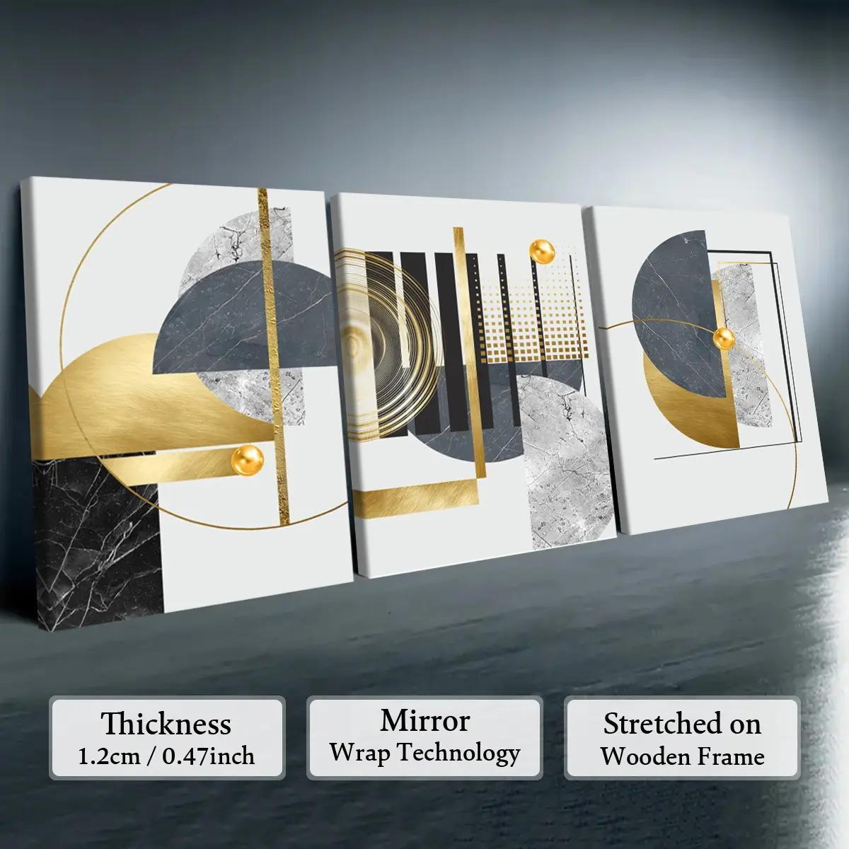 Wooden-Framed Canvas Painting Set, 3 Counts Multi-Dimensional Spray Art Posters, Wall Decor Modern Home Decoration for Living Room, Bedroom and Office