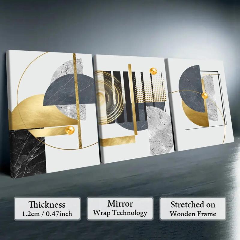 Wooden-Framed Canvas Painting Set, 3 Counts Multi-Dimensional Spray Art Posters, Wall Decor for Living Room, Bedroom and Office