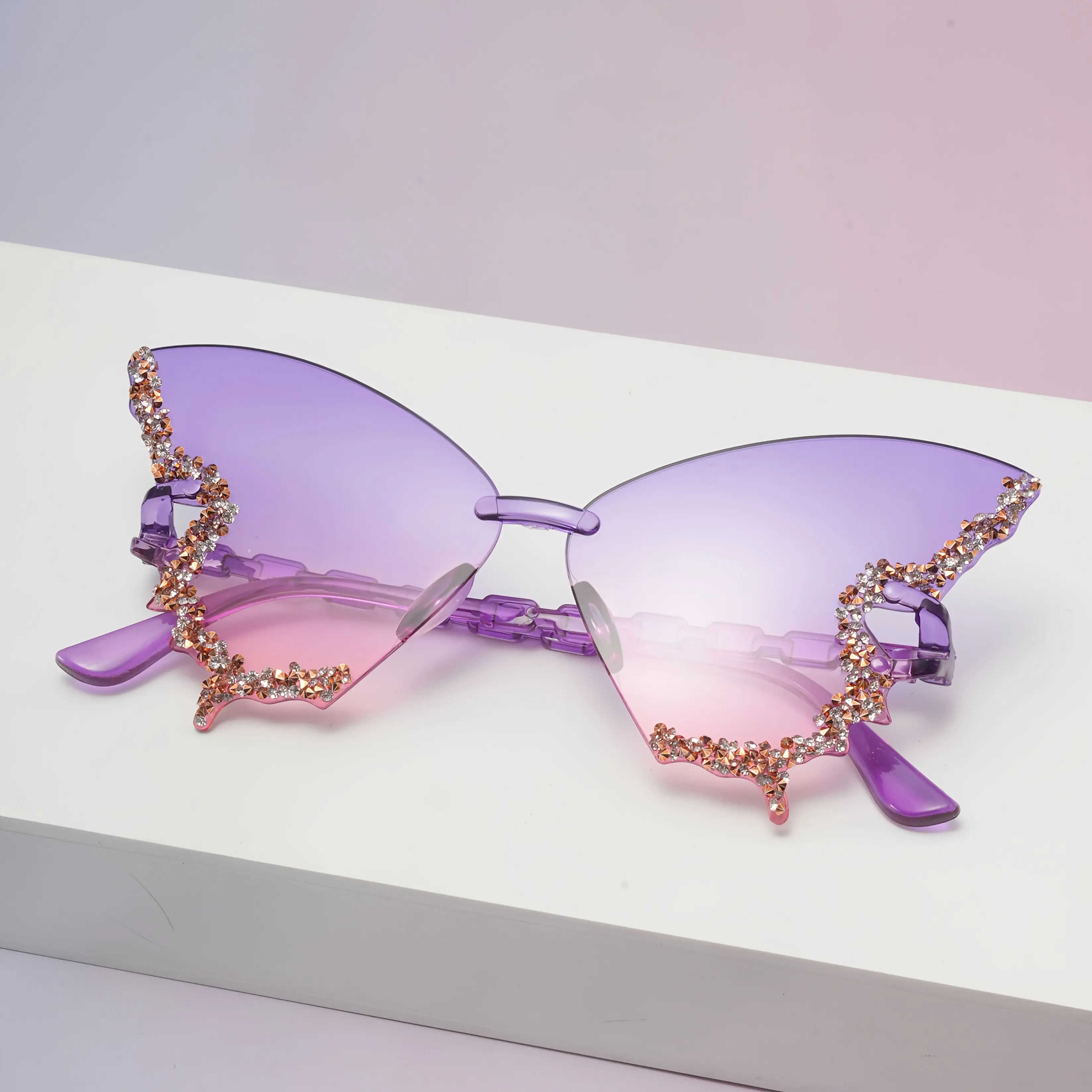 Trendy Rimless Butterfly Sunglasses For Women Rhinestone Bling Sun Glasses Y2K Aesthetic Oversized Gradient Lenses  Protection Luxury Fairycore Crystal Eyewear Glam Festival Shades Rave Party Outfit Accessories Gift For Her