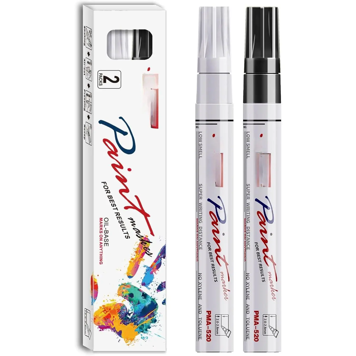 White & Black Permanent Markers  Pens, 2 Oil Based  Markers | , Quick Dry, Never Fade, Medium Tip Marker Pens for Rock Painting, , Metal, Plastic, Canvas, Glass, Rubber