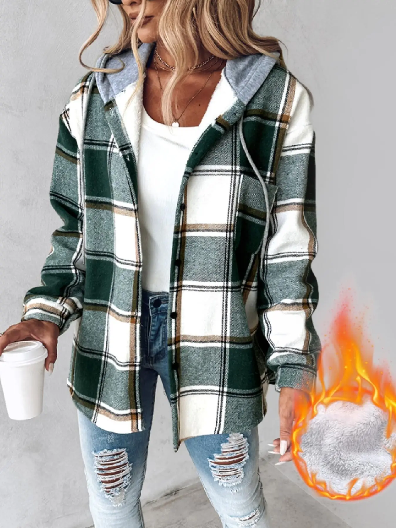 Women's Plaid Hooded Jacket, Stylish Outerwear for Daily Wear, Comfortable and Trendy Design, Perfect for Fall & Winter Seasons