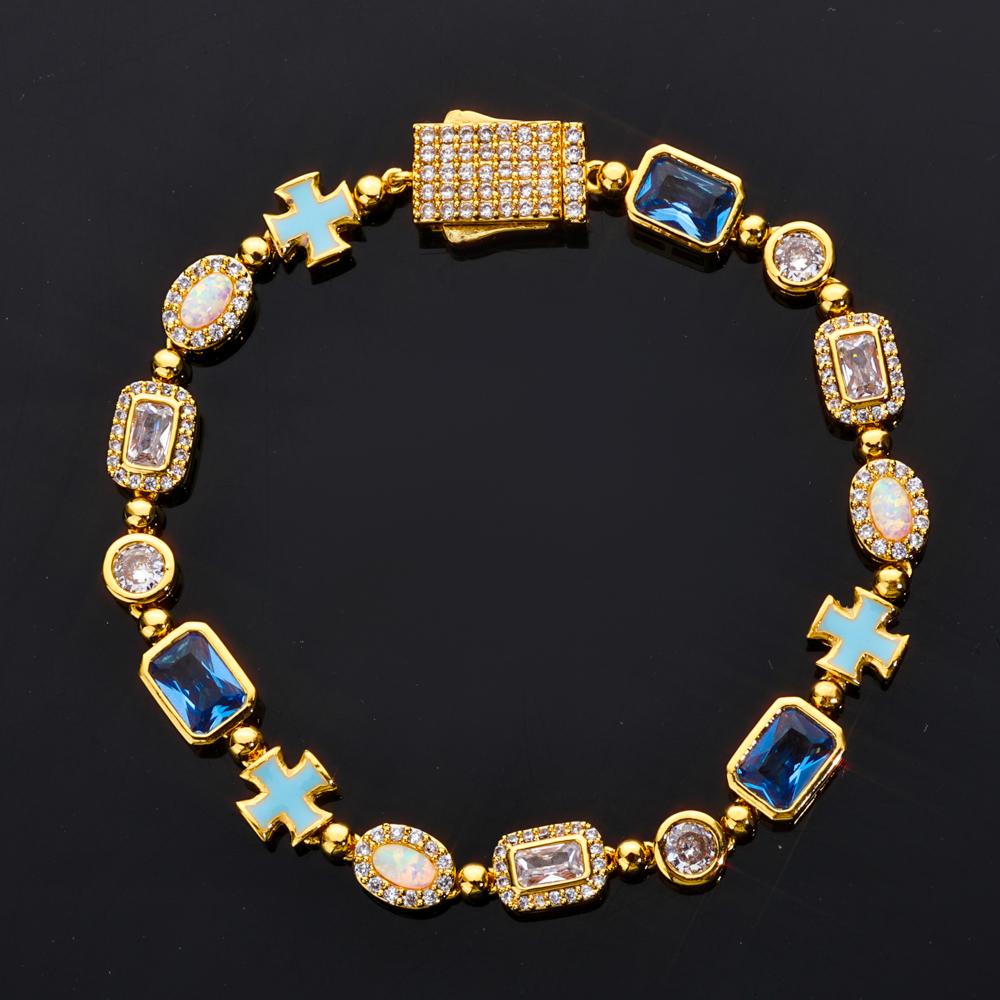 Custom Street Hip Hop Jewelry 6mm Multi Color Gemstone Enamel Tennis Bracelet Iced Out Cross Motif Bracelet Custom Street Hip Hop Jewelry 6mm Multi Color Gemstone Enamel Tennis Bracelet Iced Out Cross Motif Bracelet