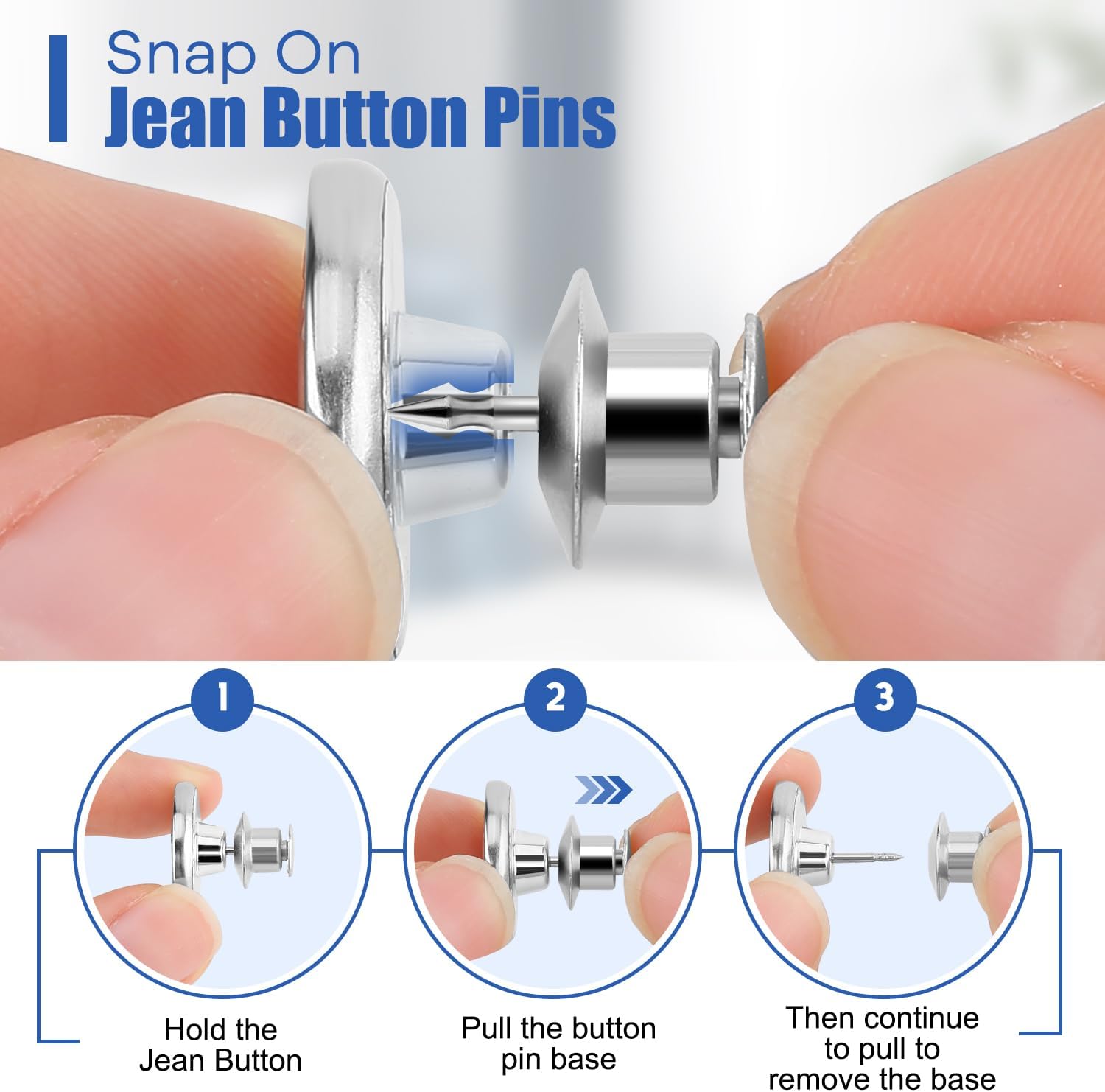 Jean Buttons for Loose Jeans, Button Pins for Jeans to Make Smaller, No Sew Button Replacement, Adjustable and   Tightener (12) (, 60set)